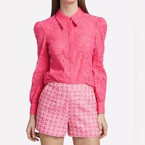 L’Agence Jenica Floral Lace Button Down Collared Shirt Blouse Rose Pink Sz Small